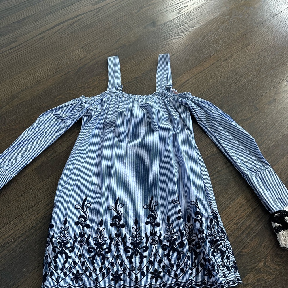 Blue Striped Off-Shoulder Dress